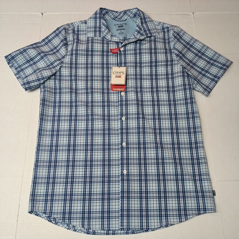 Chaps Woven Shirt Men's Size M Sky Blue Stretch UPF 50